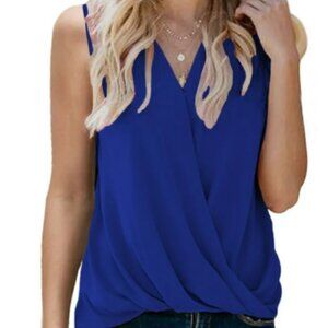 Lush Women Size XL Royal Blue Sleeveless Lightweight Flowy Surplice Top